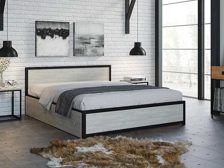 металлическая кровать Титан Лофт-160 Крафт белый Ч